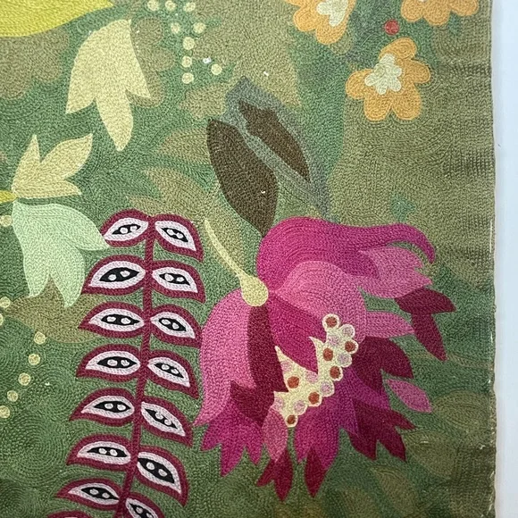 Crewel Embroidered Wool Wall Hanging or Rug- Floral Tapestry 2x3 made in India